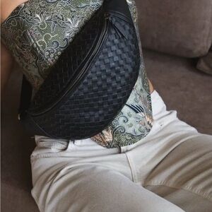 Black Woven Leather Crossbody Bag